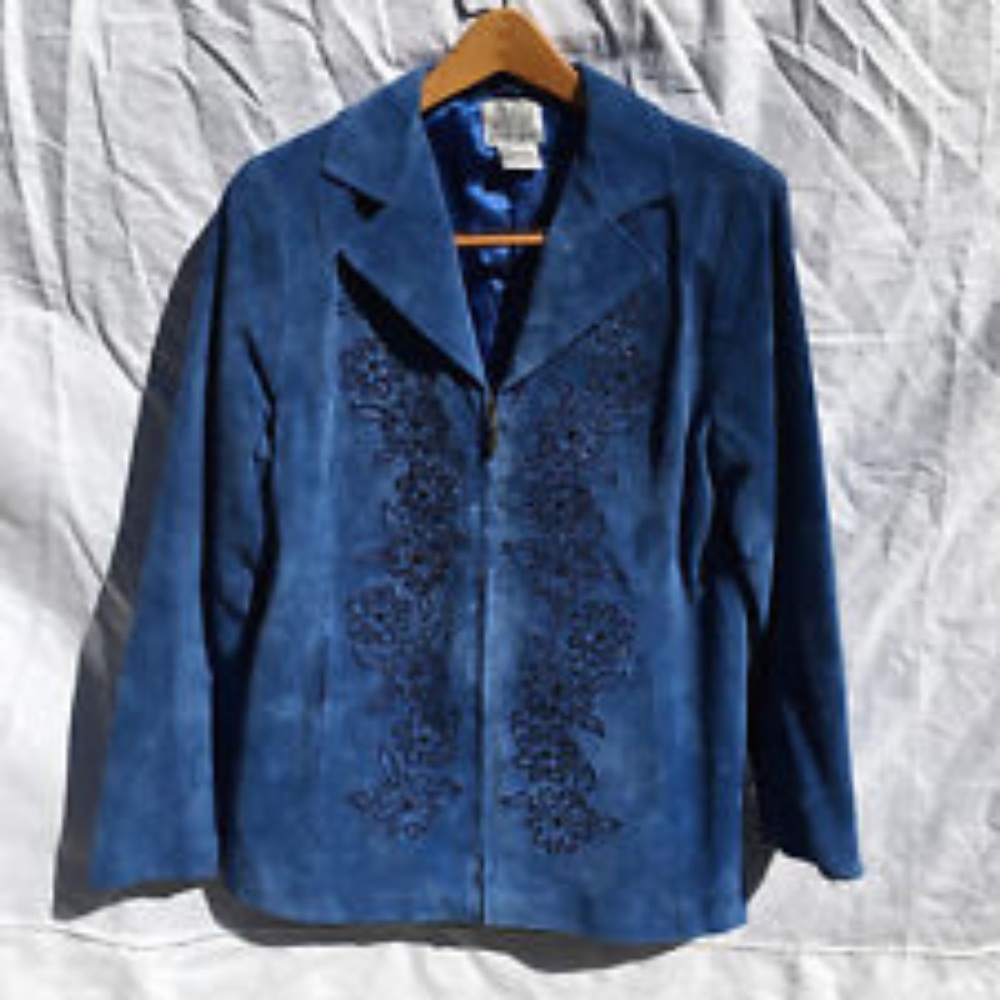 Blue Suede Nolan Miller Jacket Embroidered
